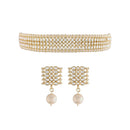 Etnico 18k Gold Plated Traditional White Pearl & Kundan Studded Choker Necklace Jewellery Set For Women/Girls (K7209W)