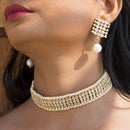 Etnico 18k Gold Plated Traditional White Pearl & Kundan Studded Choker Necklace Jewellery Set For Women/Girls (K7209W)