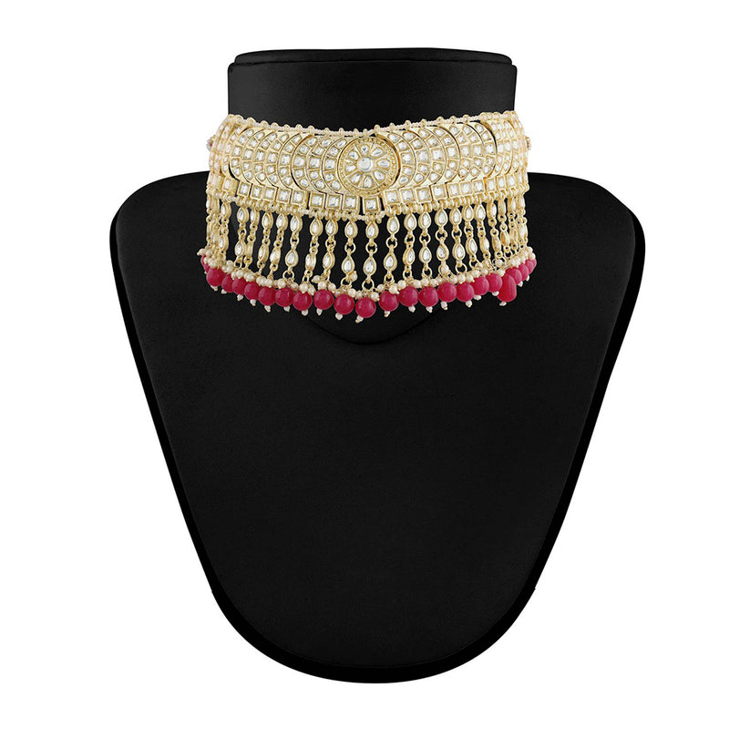 Etnico 18K Gold Plated Traditional Kundan & Pearl Studded Choker Necklace Set For Women/Girls (K7210Q)