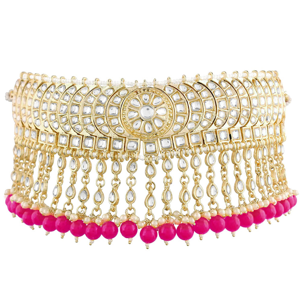 Etnico 18K Gold Plated Traditional Kundan & Pearl Studded Choker Necklace Set For Women/Girls (K7210Q)