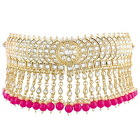Etnico 18K Gold Plated Traditional Kundan & Pearl Studded Choker Necklace Set For Women/Girls (K7210Q)