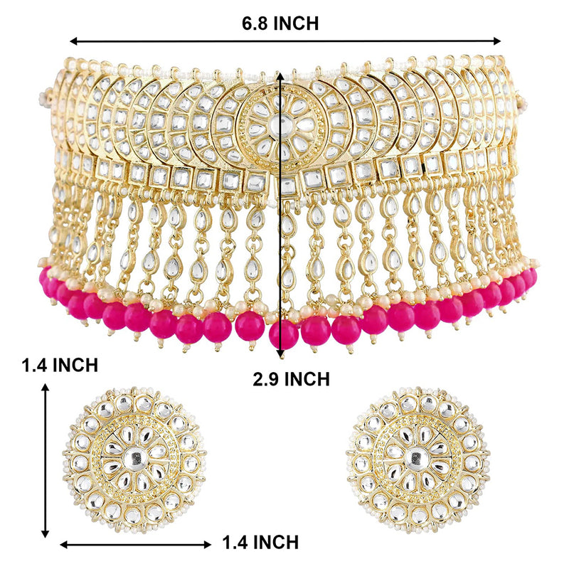 Etnico 18K Gold Plated Traditional Kundan & Pearl Studded Choker Necklace Set For Women/Girls (K7210Q)