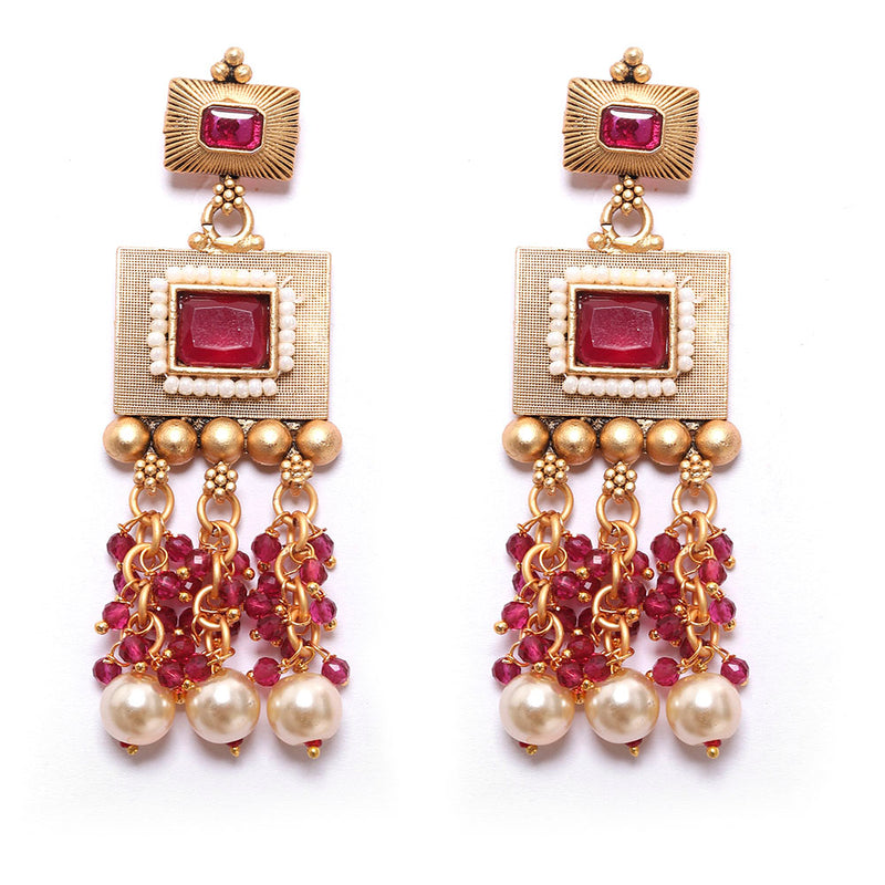 Kayaa Elegant Gold Oxidised Earrings In Square Shape With Jhumka For Women And Girls Beads Brass Drops & Danglers