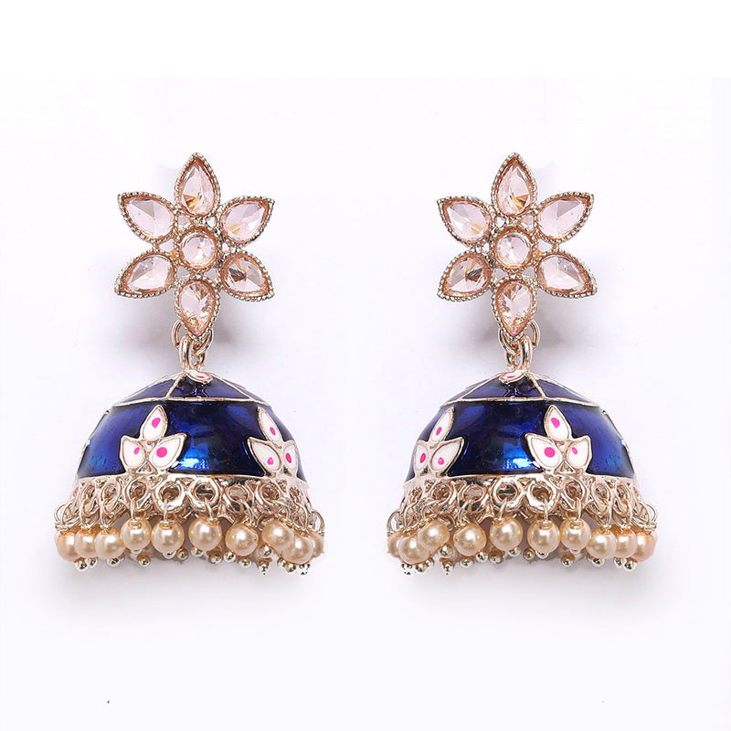 Navy Blue Half-Sphere Jhumka Earrings w/ Bead Work #30725 | Buy Online @  DesiClik.com, USA