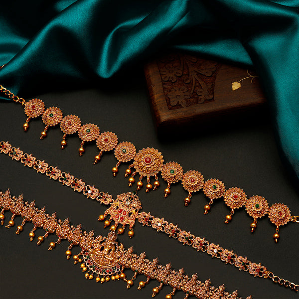 Shrishti Fashion Traditional Laxmi Design Gold Plated Set of 3 Kamarband Combo for Women