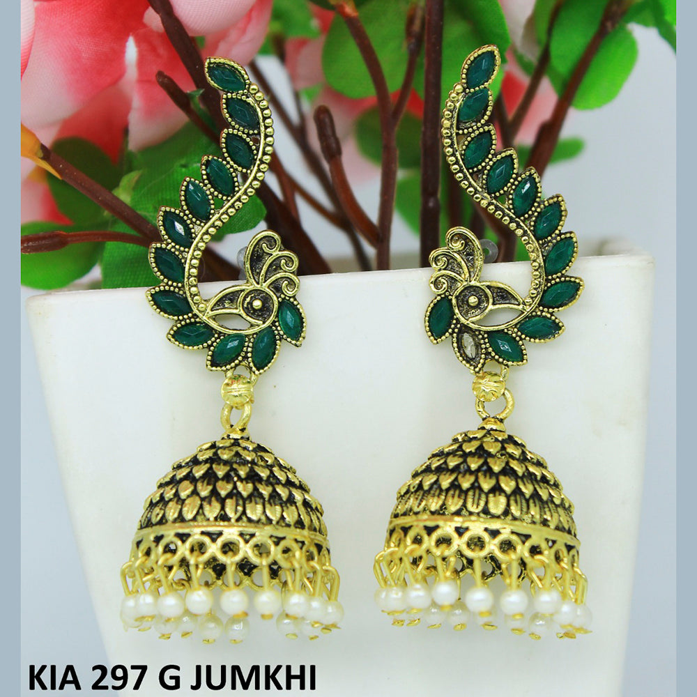 Mahavir Gold Plated Pota Stone And Pearl Jhumki Earrings
