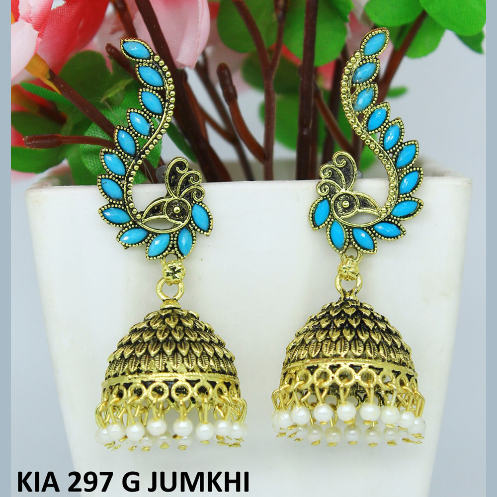 Mahavir Gold Plated Pota Stone And Pearl Jhumki Earrings