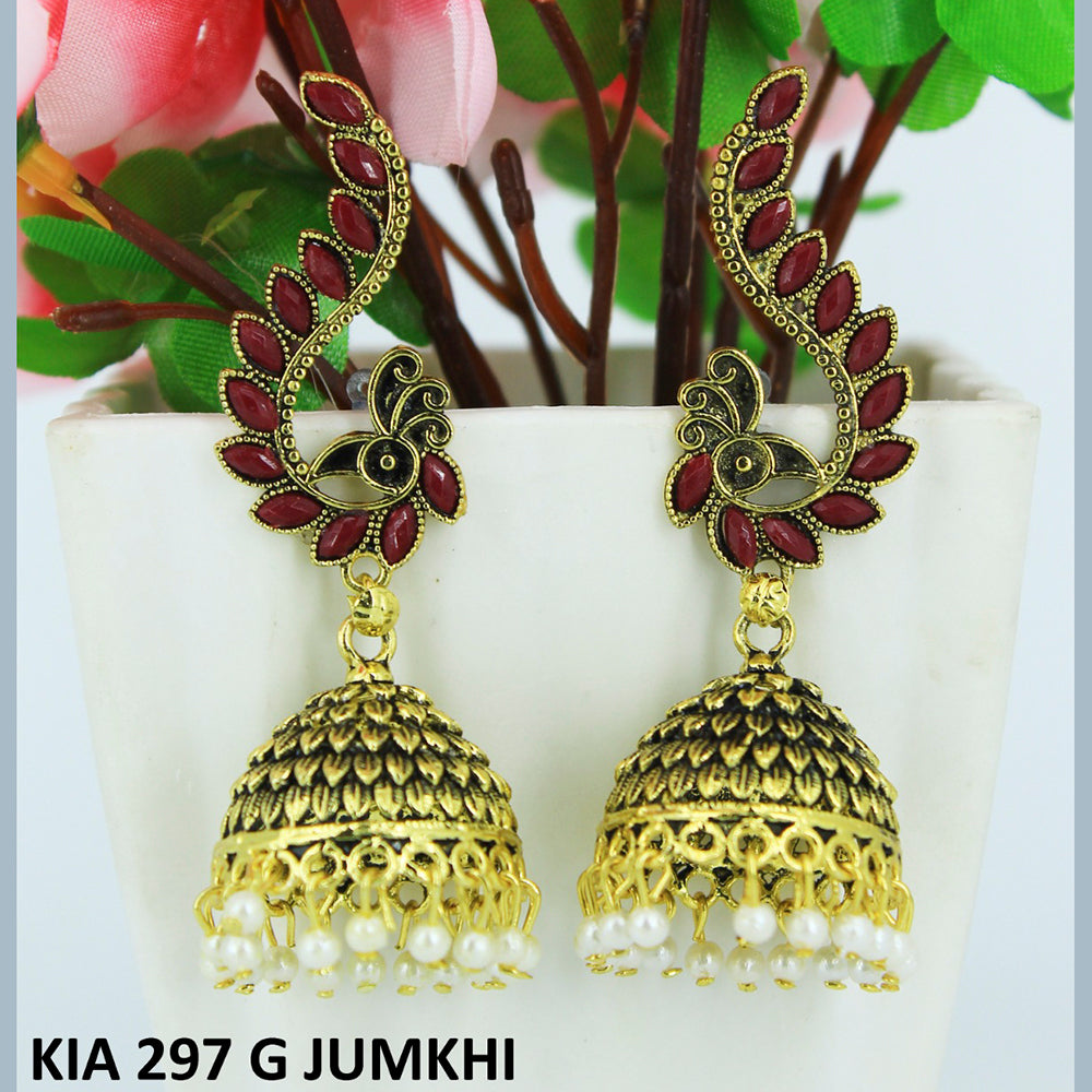 Mahavir Gold Plated Pota Stone And Pearl Jhumki Earrings