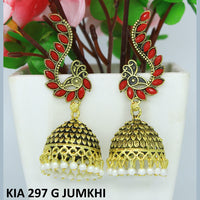 Mahavir Gold Plated Pota Stone And Pearl Jhumki Earrings