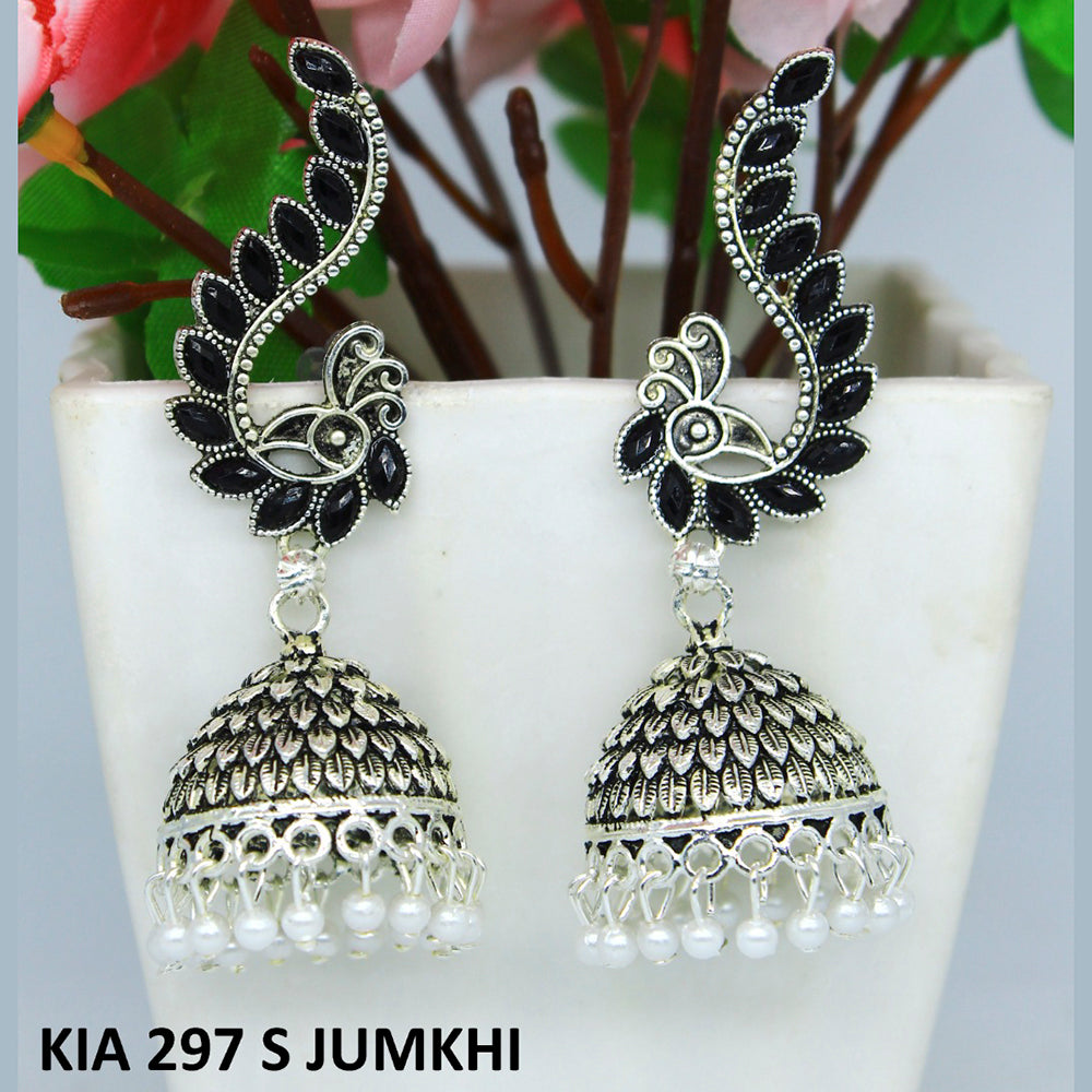 Mahavir Silver Plated Pota Stone And Pearl Jhumki Earrings