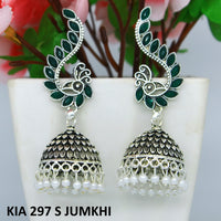 Mahavir Silver Plated Pota Stone And Pearl Jhumki Earrings