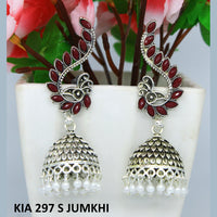 Mahavir Silver Plated Pota Stone And Pearl Jhumki Earrings