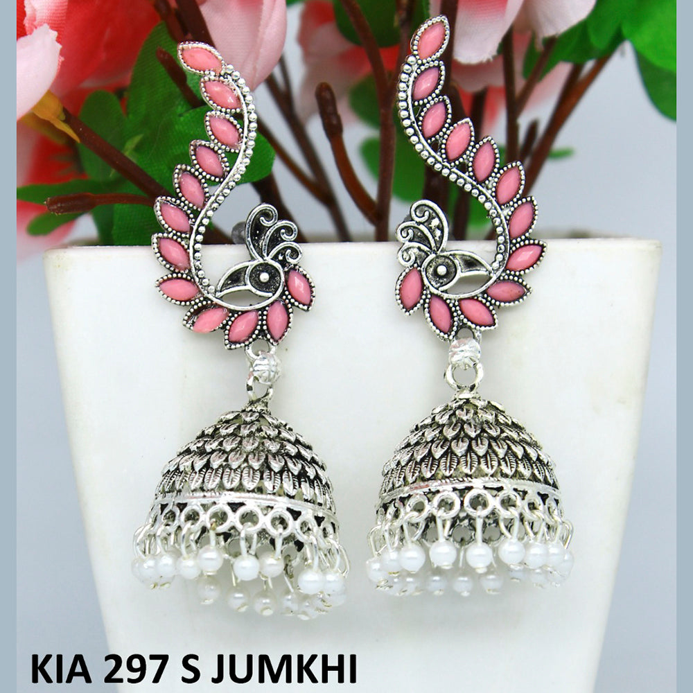 Mahavir Silver Plated Pota Stone And Pearl Jhumki Earrings