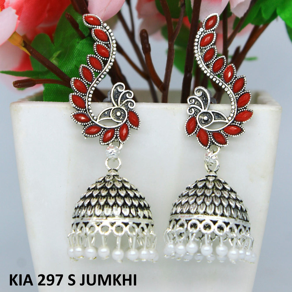 Mahavir Silver Plated Pota Stone And Pearl Jhumki Earrings