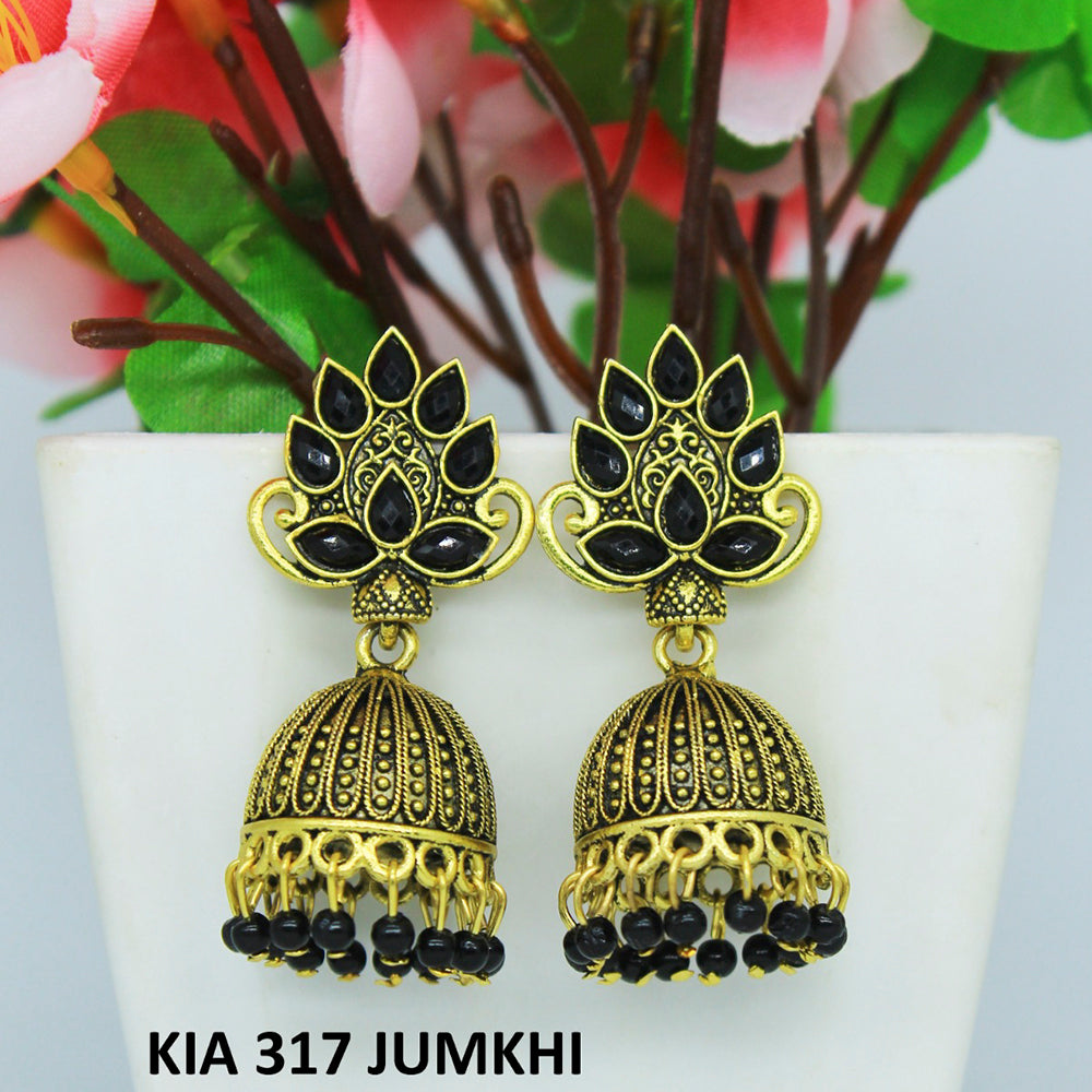 Mahavir Gold Plated Pota Stone And Meenakari Jhumki Earrings