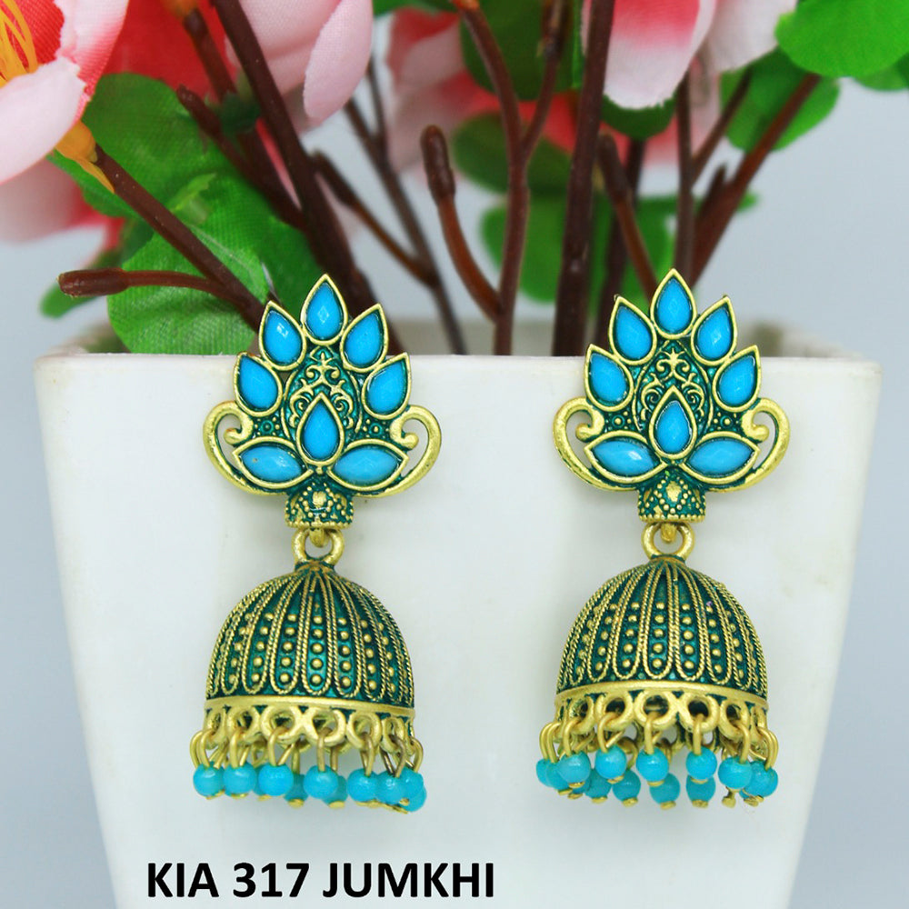 Mahavir Gold Plated Pota Stone And Meenakari Jhumki Earrings