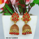 Mahavir Gold Plated Pota Stone And Meenakari Jhumki Earrings