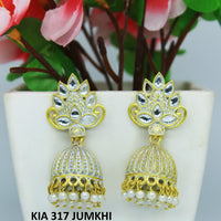 Mahavir Gold Plated Pota Stone And Meenakari Jhumki Earrings