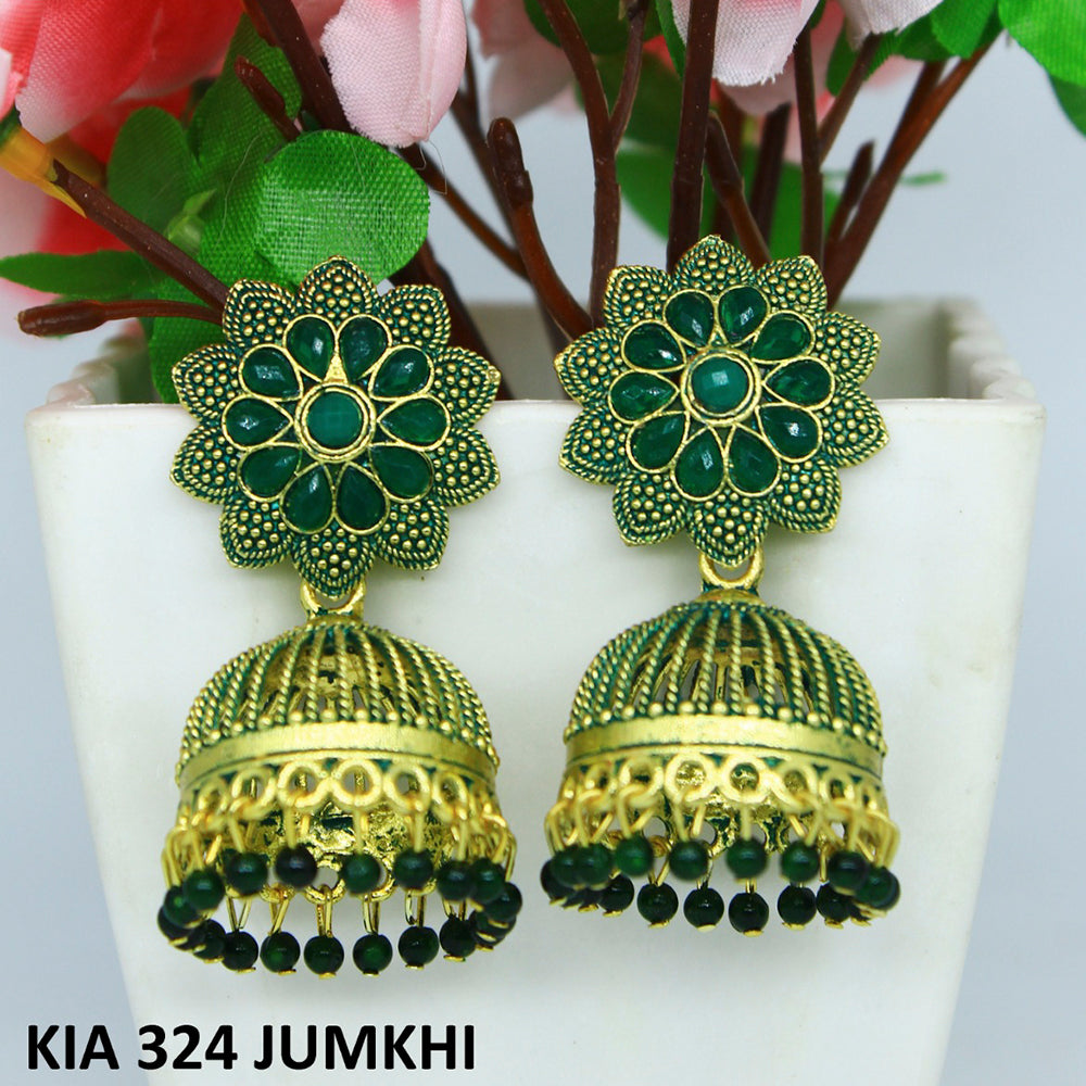 Mahavir Gold Plated Pota Stone And Meenakari Jhumki Earrings