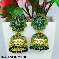 Mahavir Gold Plated Pota Stone And Meenakari Jhumki Earrings