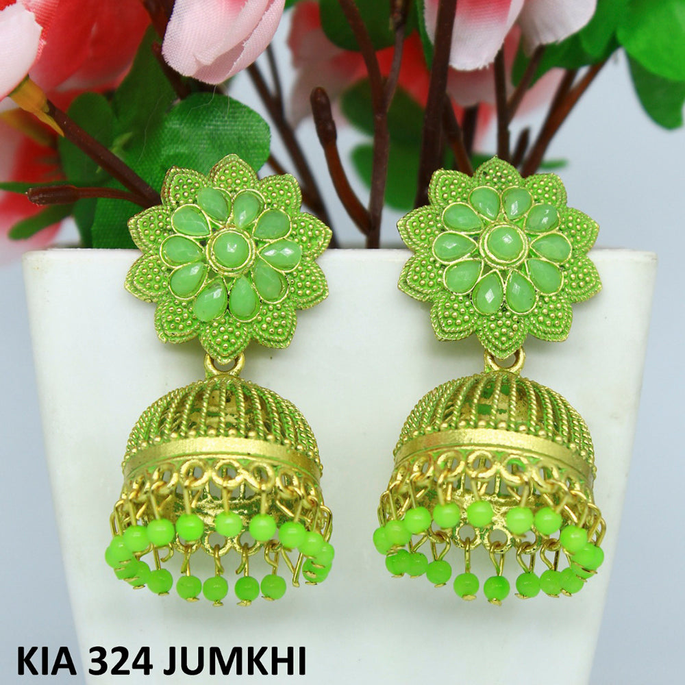 Mahavir Gold Plated Pota Stone And Meenakari Jhumki Earrings