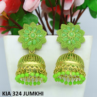 Mahavir Gold Plated Pota Stone And Meenakari Jhumki Earrings