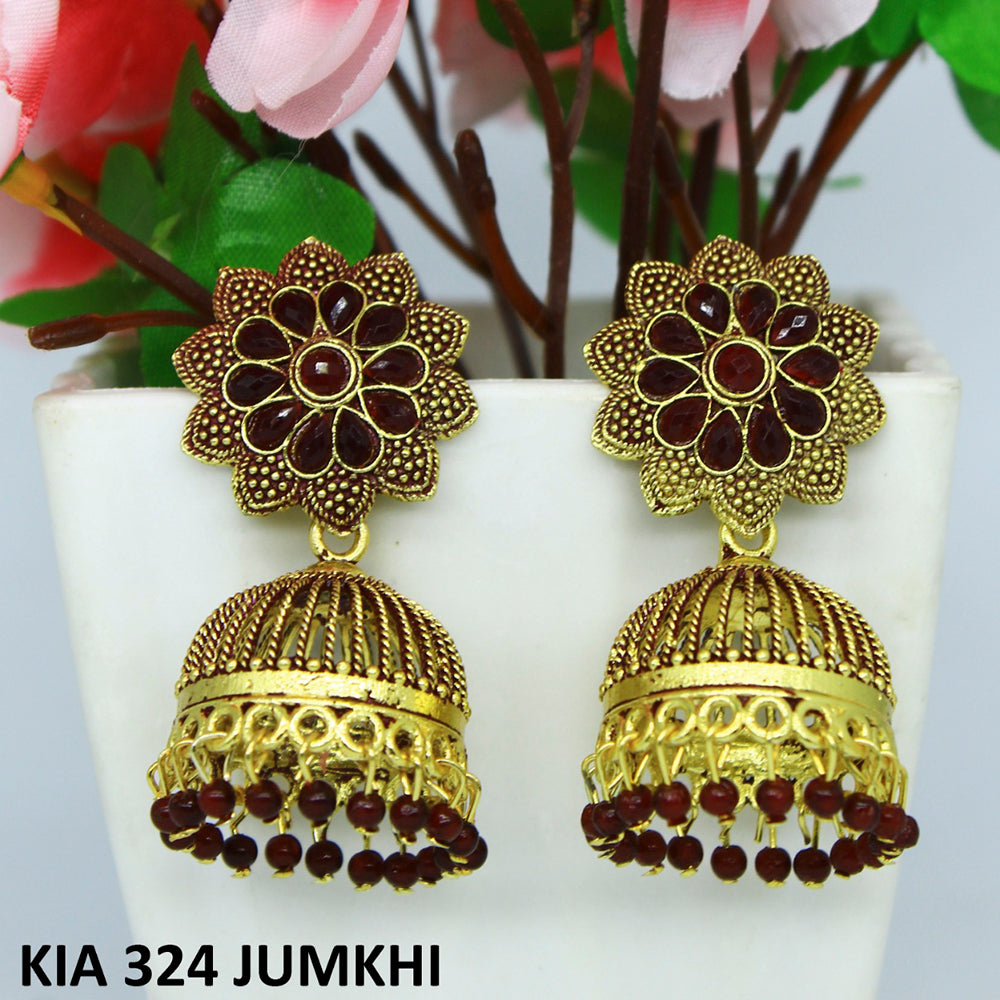 Mahavir Gold Plated Pota Stone And Meenakari Jhumki Earrings