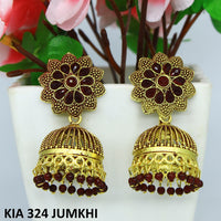 Mahavir Gold Plated Pota Stone And Meenakari Jhumki Earrings