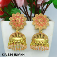 Mahavir Gold Plated Pota Stone And Meenakari Jhumki Earrings