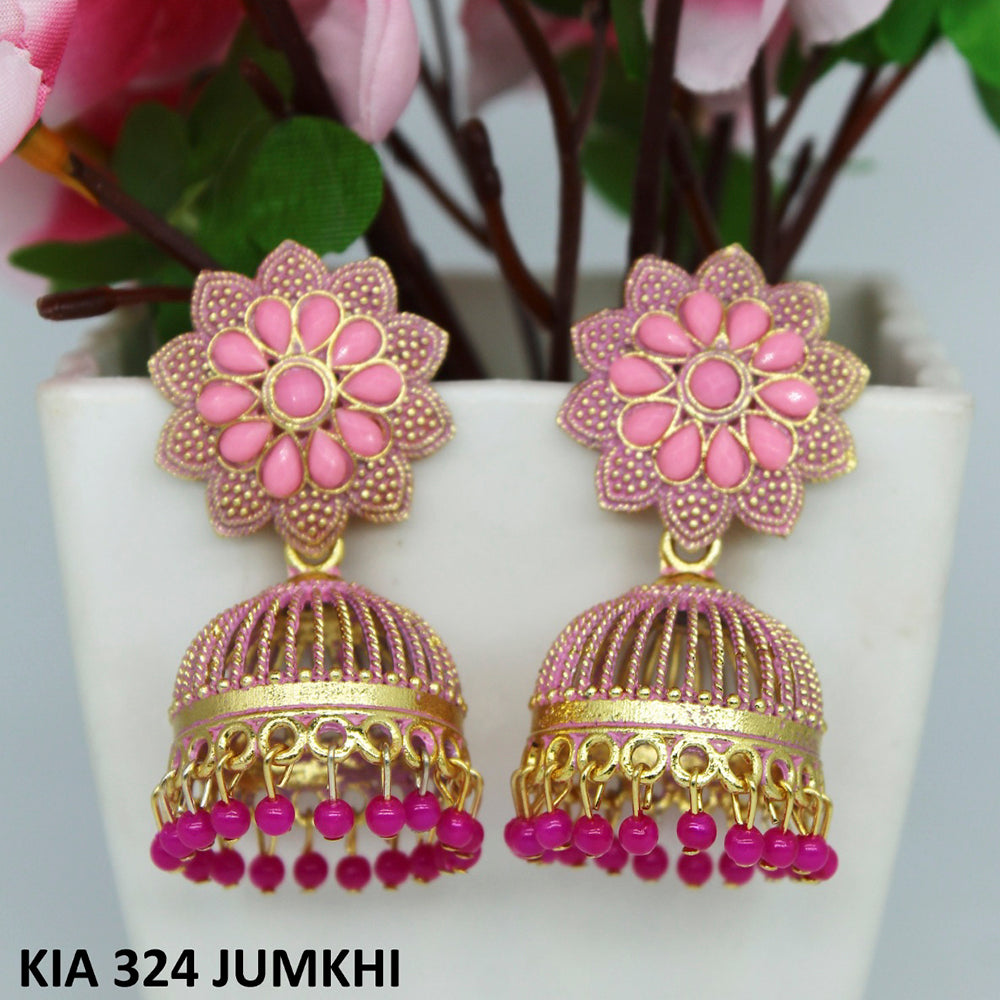 Mahavir Gold Plated Pota Stone And Meenakari Jhumki Earrings
