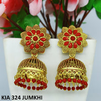 Mahavir Gold Plated Pota Stone And Meenakari Jhumki Earrings