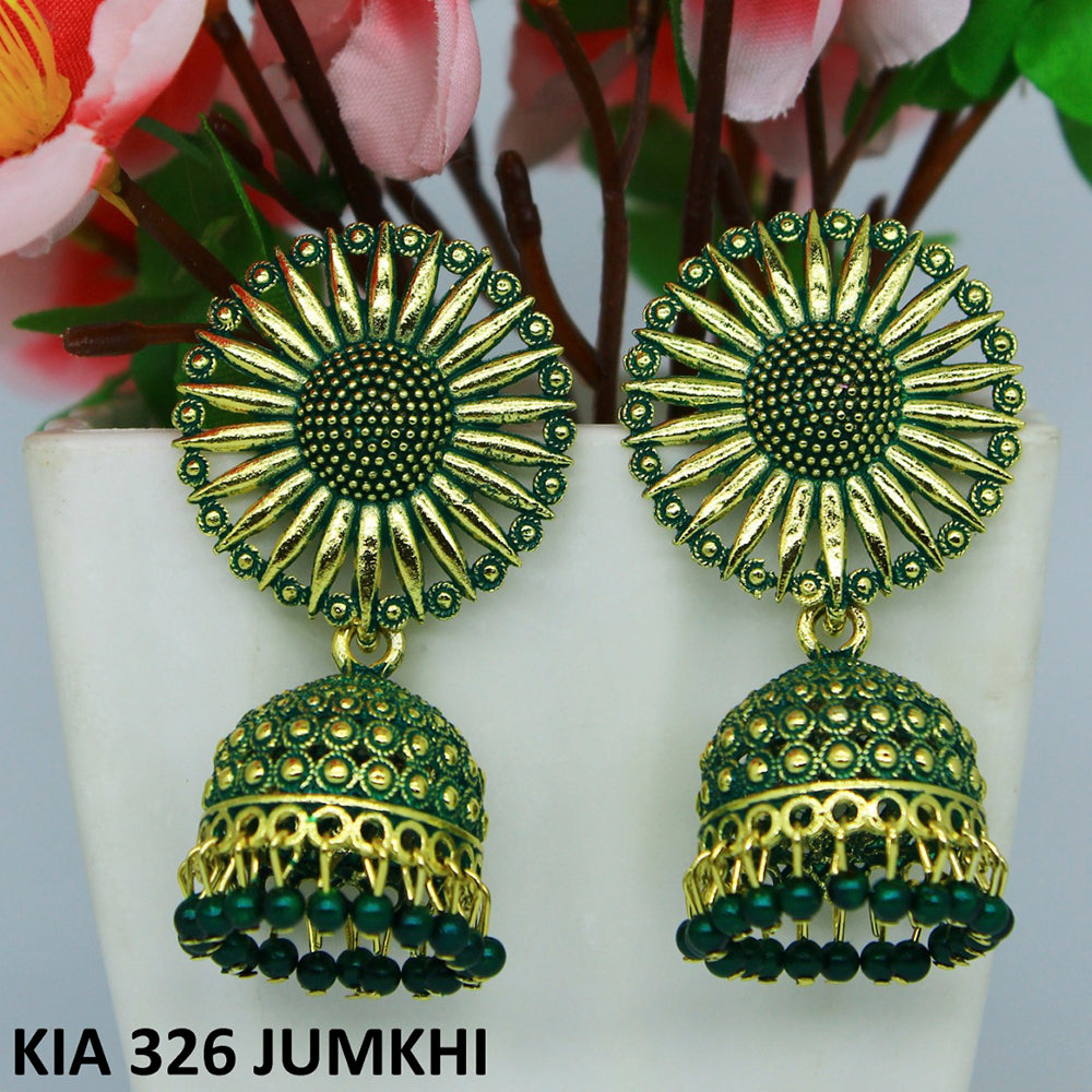 Mahavir Gold Plated Beads And Meenakari Jhumki Earrings