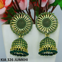 Mahavir Gold Plated Beads And Meenakari Jhumki Earrings