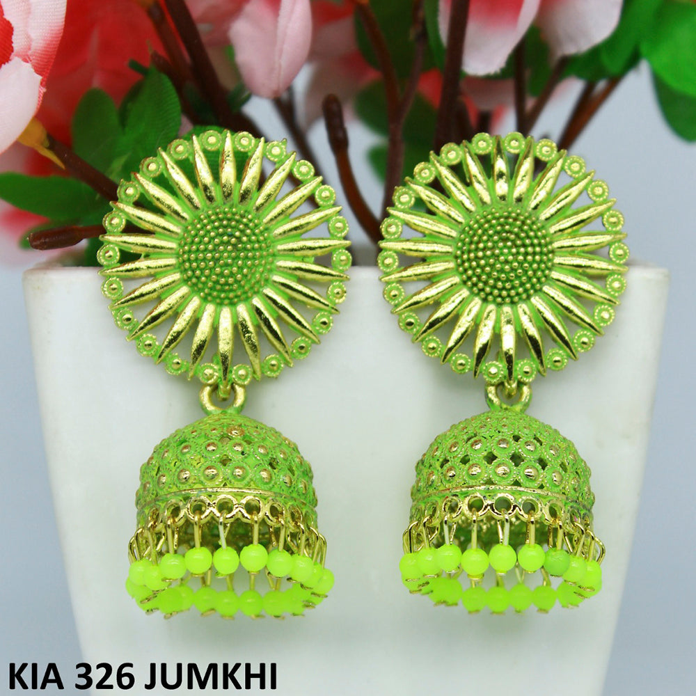 Mahavir Gold Plated Beads And Meenakari Jhumki Earrings