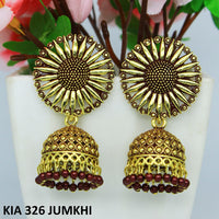 Mahavir Gold Plated Beads And Meenakari Jhumki Earrings