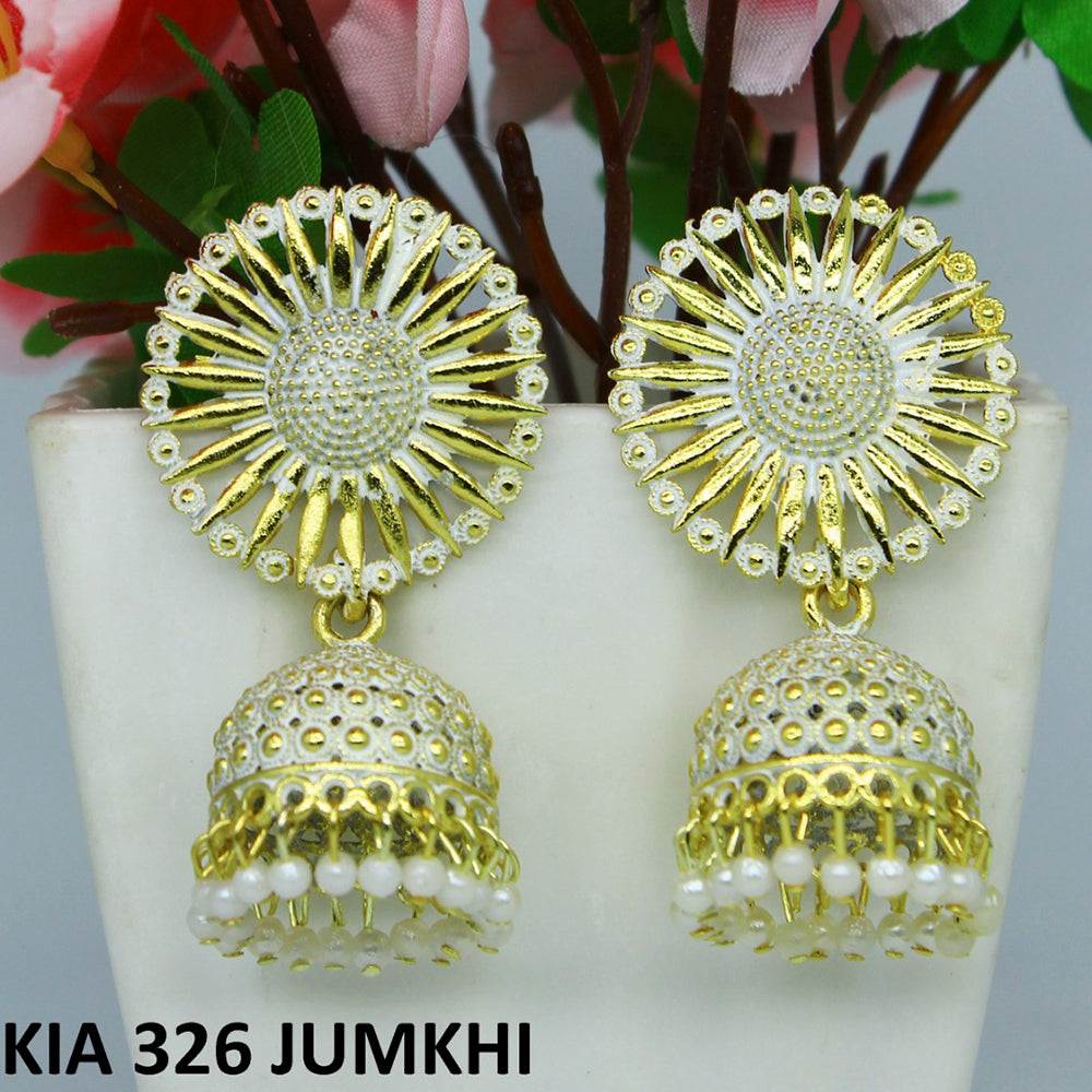 Mahavir Gold Plated Beads And Meenakari Jhumki Earrings