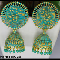 Mahavir Gold Plated Beads And Meenakari Jhumki Earrings