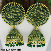 Mahavir Gold Plated Beads And Meenakari Jhumki Earrings