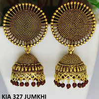 Mahavir Gold Plated Beads And Meenakari Jhumki Earrings