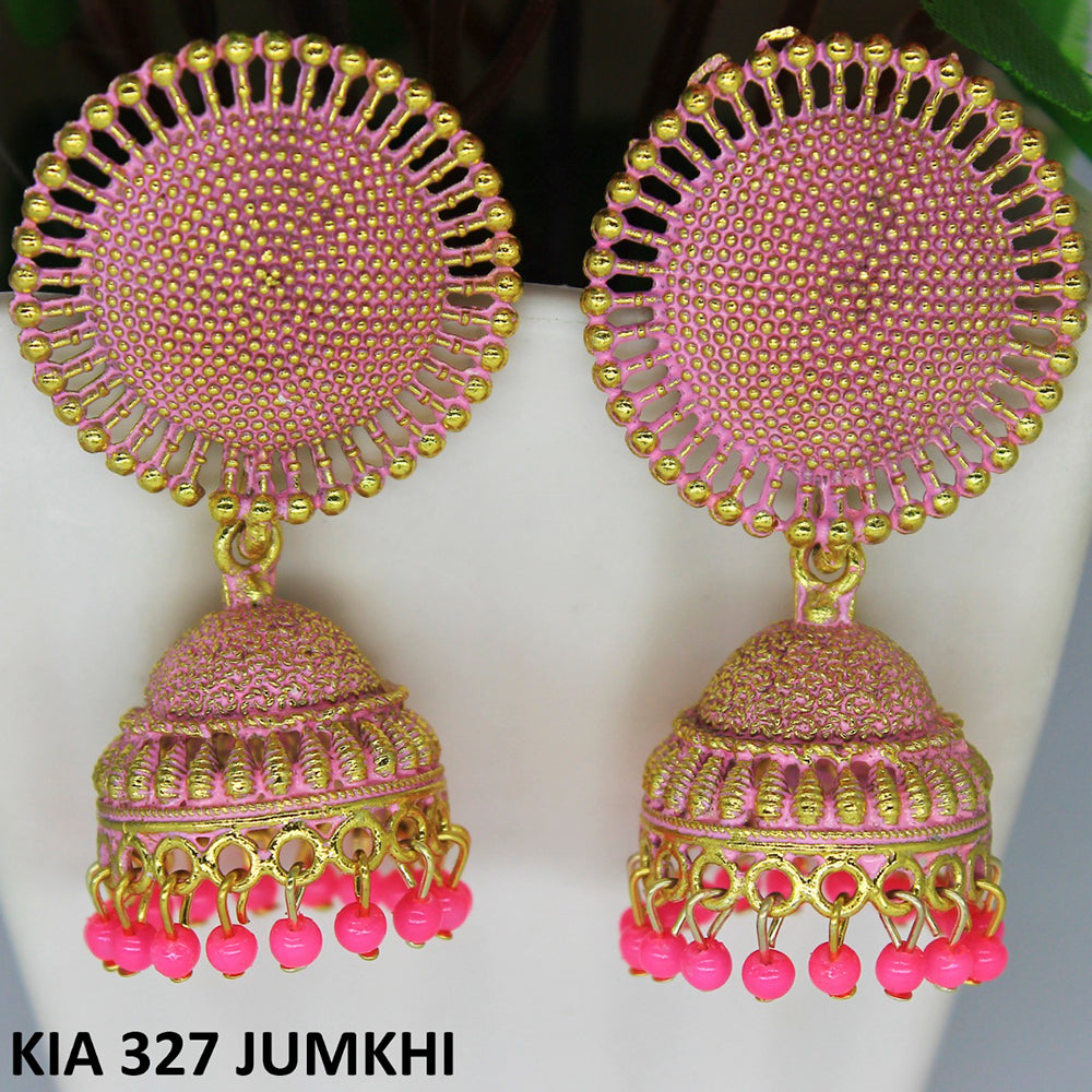 Mahavir Gold Plated Beads And Meenakari Jhumki Earrings