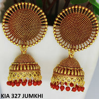 Mahavir Gold Plated Beads And Meenakari Jhumki Earrings