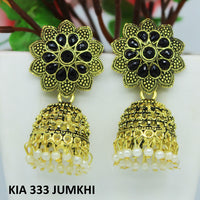 Mahavir Gold Plated Pota Stone And Beads Jhumki Earrings