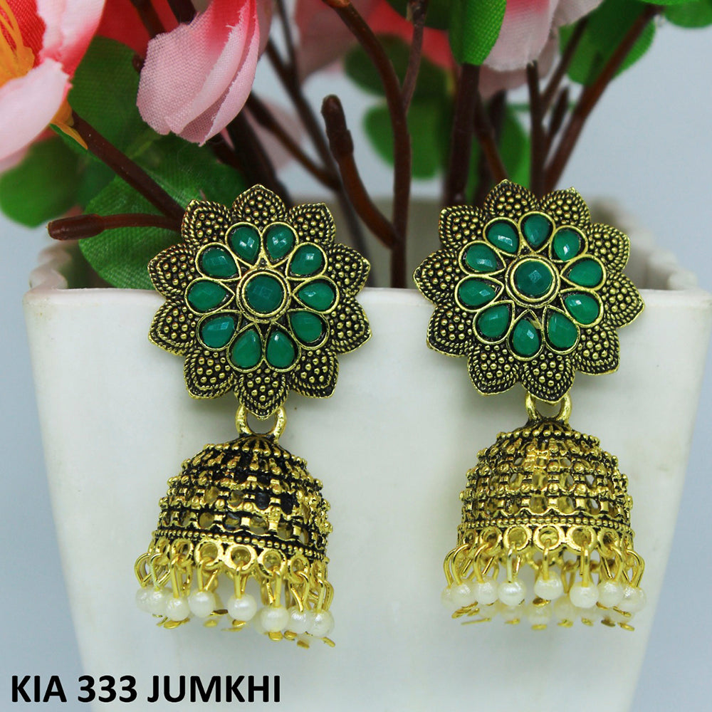 Mahavir Gold Plated Pota Stone And Beads Jhumki Earrings