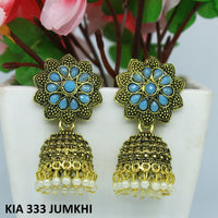 Mahavir Gold Plated Pota Stone And Beads Jhumki Earrings