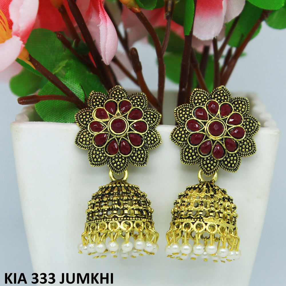 Mahavir Gold Plated Pota Stone And Beads Jhumki Earrings