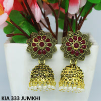 Mahavir Gold Plated Pota Stone And Beads Jhumki Earrings