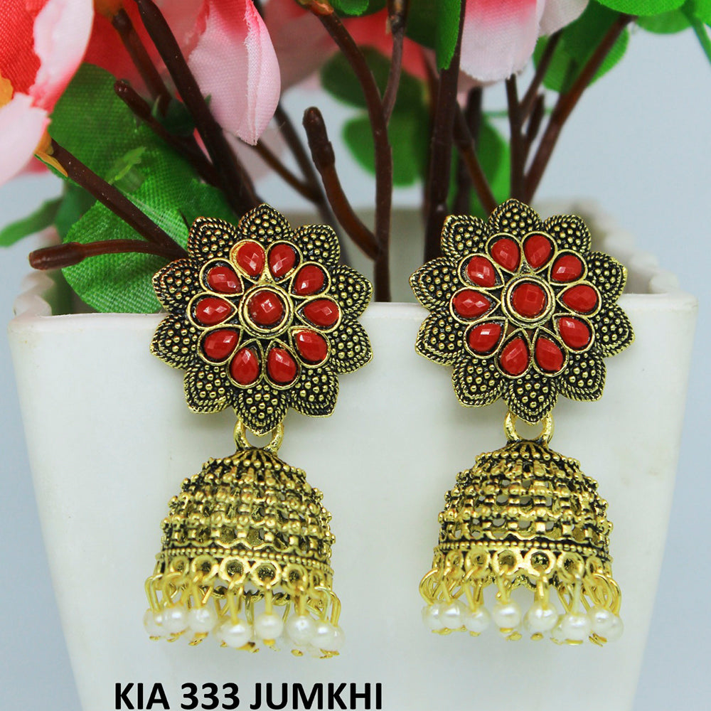 Mahavir Gold Plated Pota Stone And Beads Jhumki Earrings