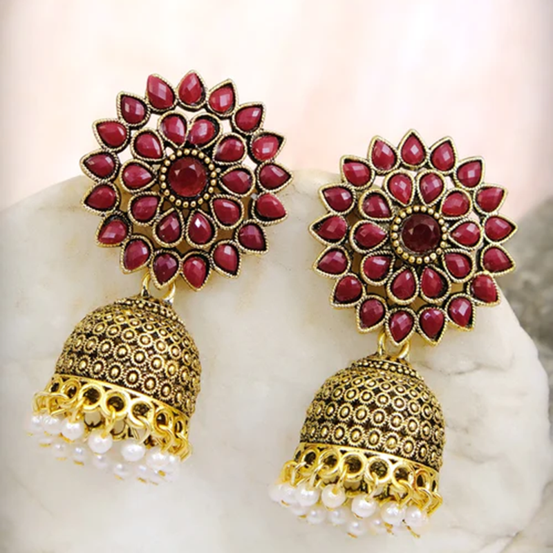 Mahavir Gold Plated Pota stone Jhumki Earrings