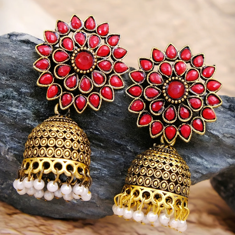 Mahavir Gold Plated Pota stone Jhumki Earrings