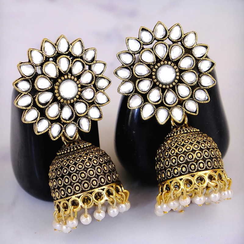 Mahavir Gold Plated Pota stone Jhumki Earrings